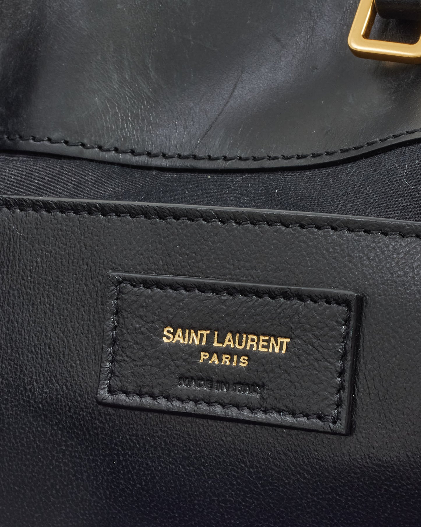Saint Laurent Black Leather and Raffia Medium E/W Shopping Tote Bag