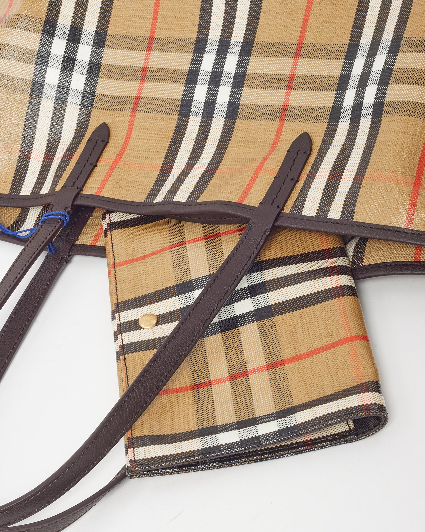 Burberry Beige Check Coated Canvas Medium Highland Reversible Tote Bag