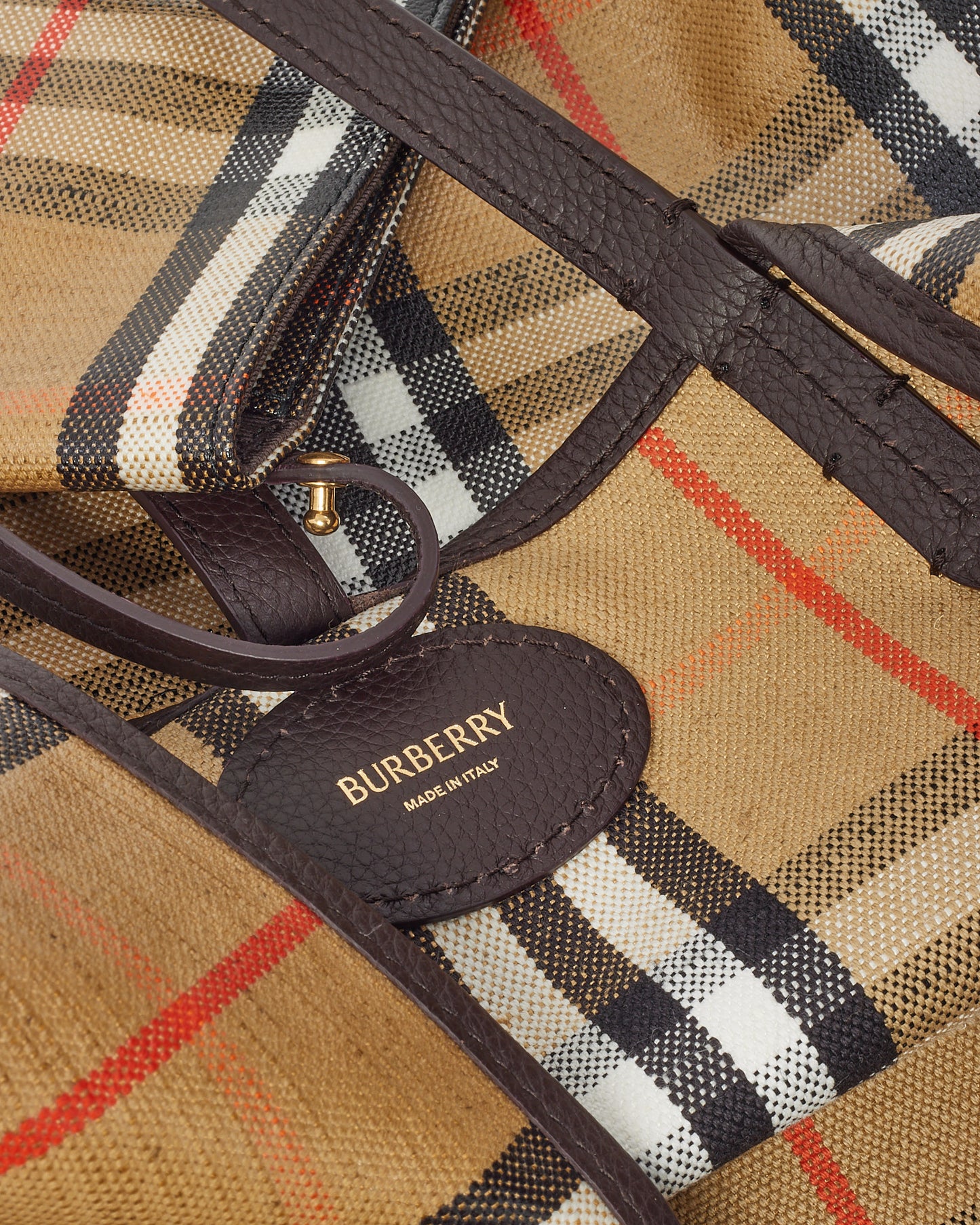 Burberry Beige Check Coated Canvas Medium Highland Reversible Tote Bag