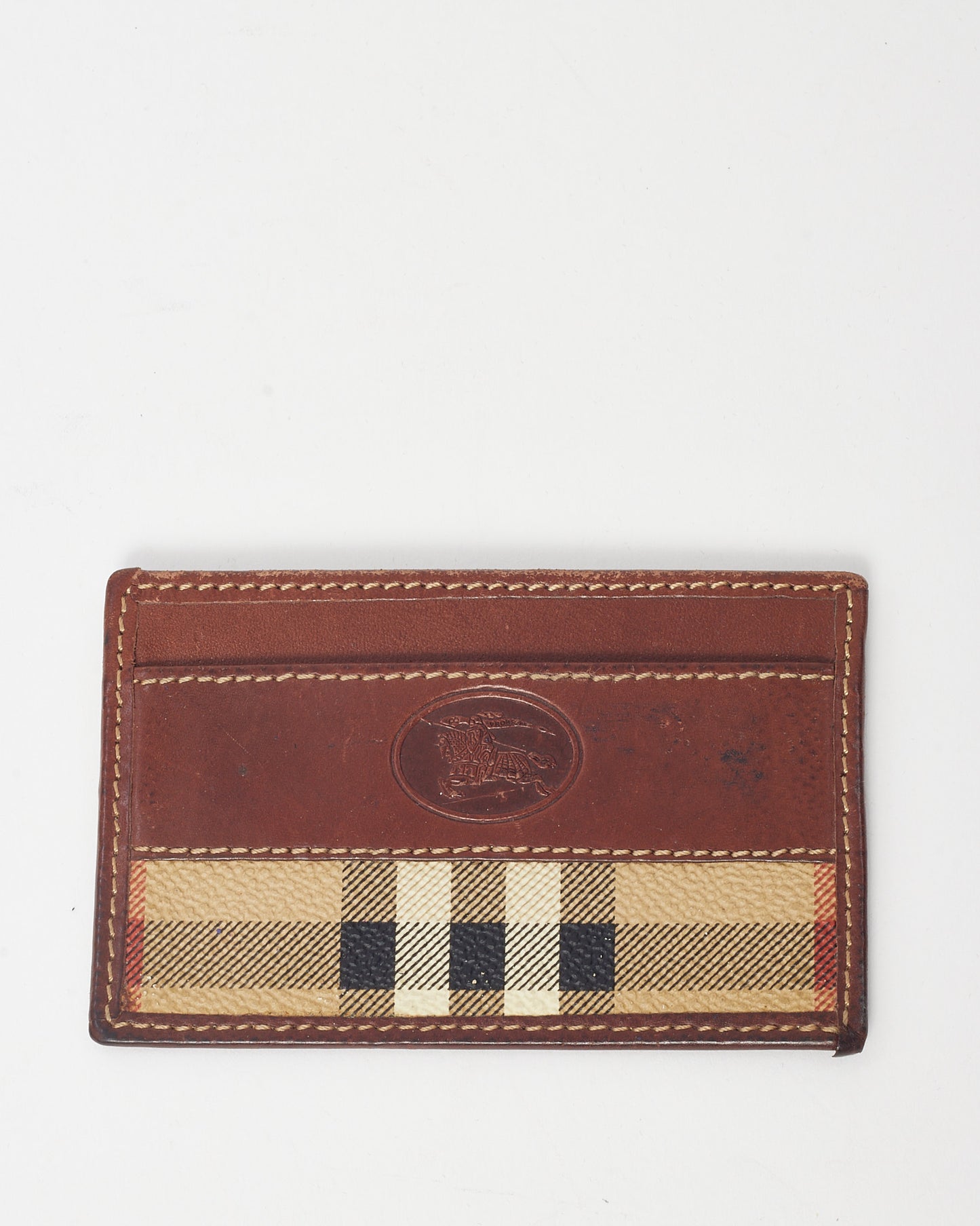 Burberry Vintage Brown Leather and Nova Check Coated Canvas Card Holder