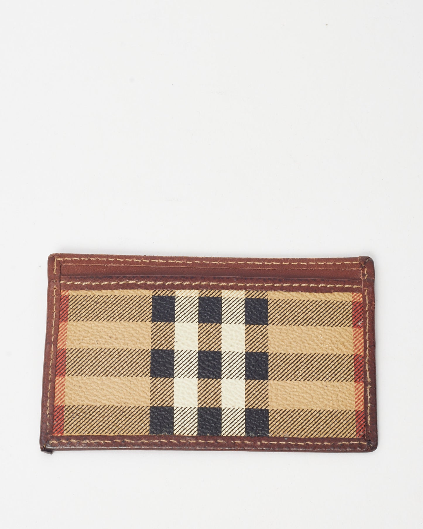 Burberry Vintage Brown Leather and Nova Check Coated Canvas Card Holder