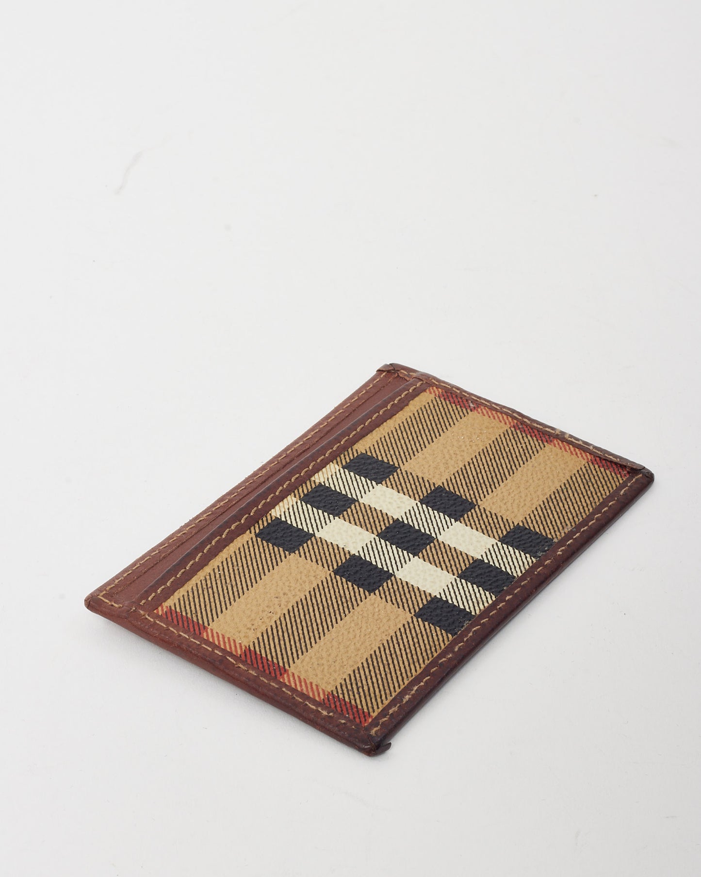 Burberry Vintage Brown Leather and Nova Check Coated Canvas Card Holder