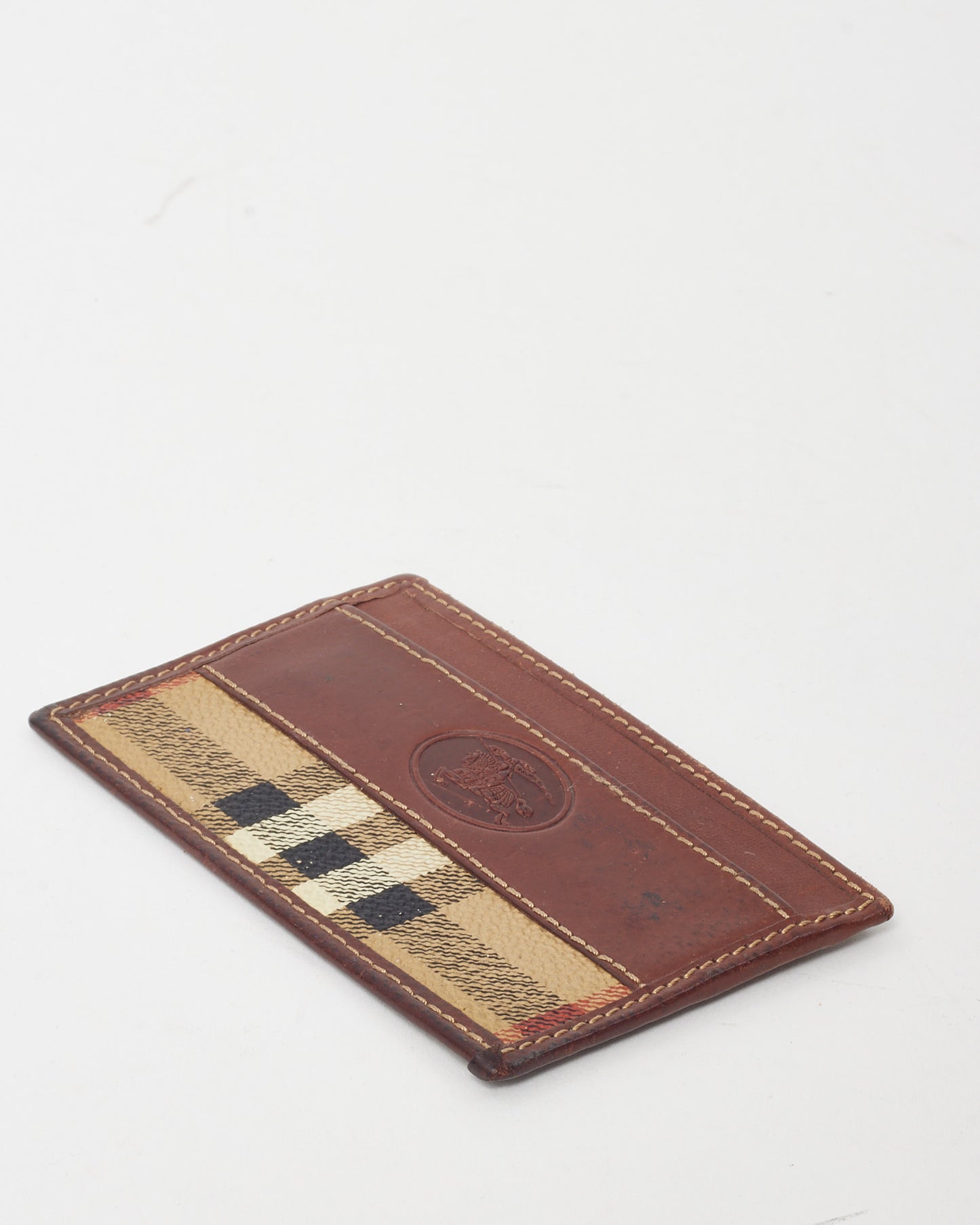 Burberry Vintage Brown Leather and Nova Check Coated Canvas Card Holder