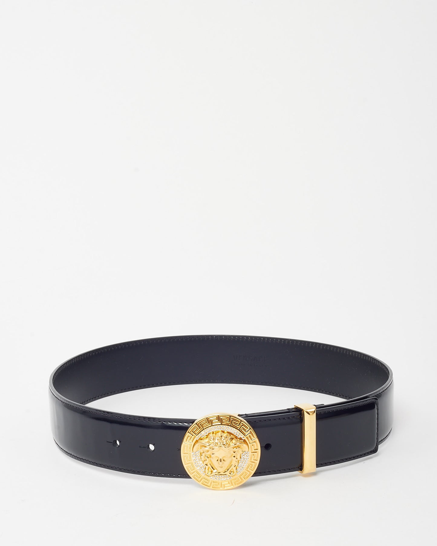 Versace Black Leather La Medusa Crystal Palazzo Belt - 75