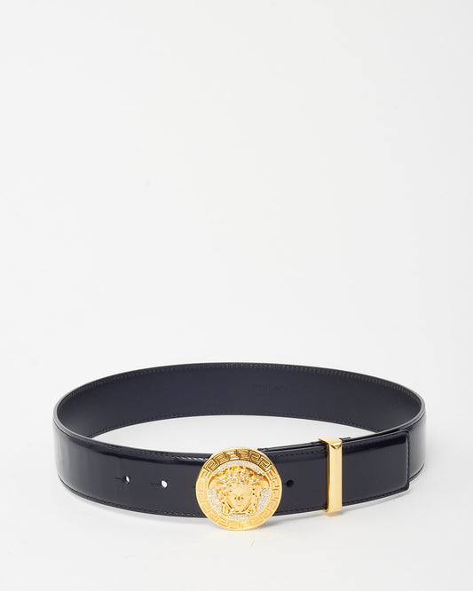 Versace Black Leather La Medusa Crystal Palazzo Belt - 75