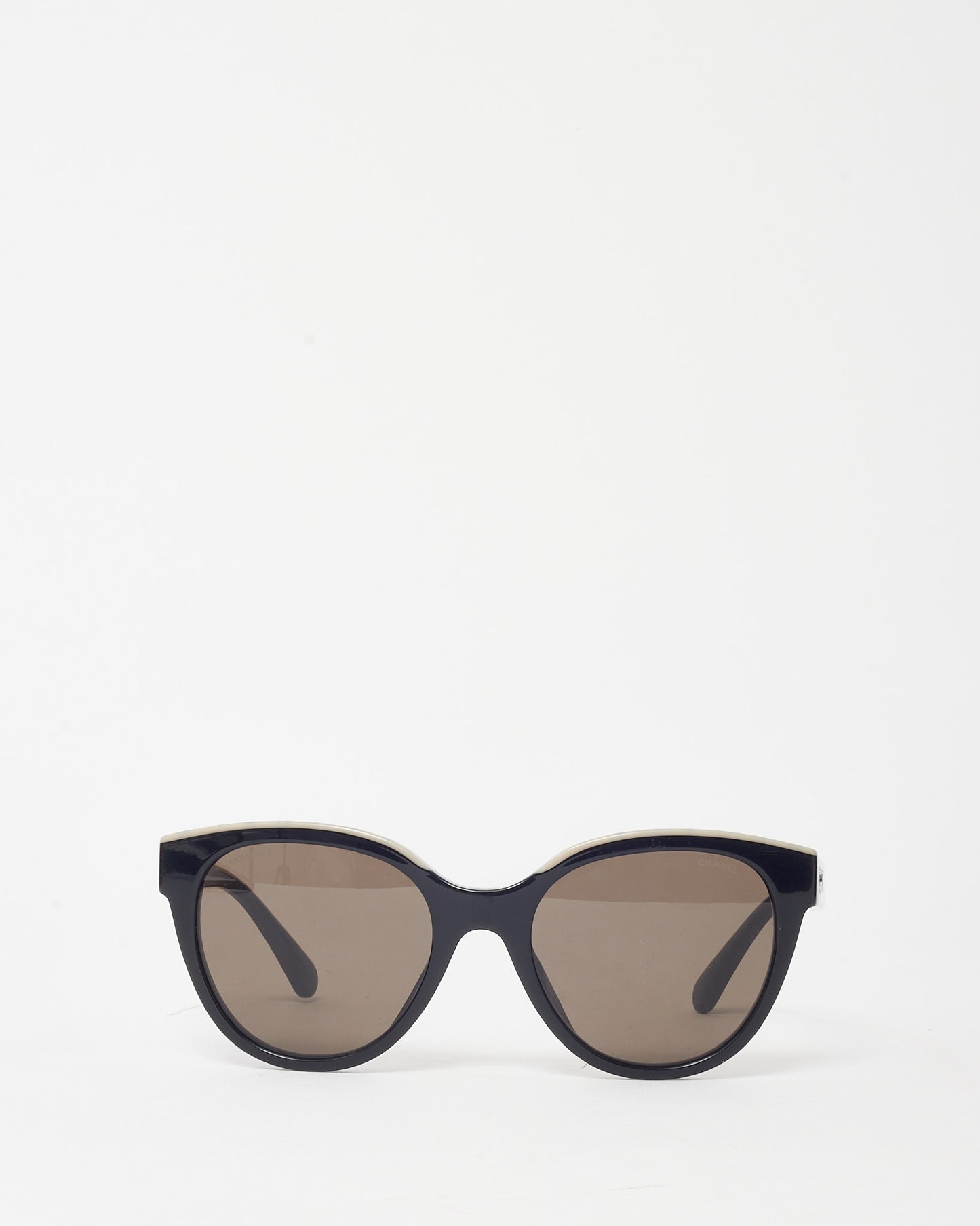 Chanel Black Acetate and Beige Upper Frame Logo 5414/A Cat Eye Sunglasses