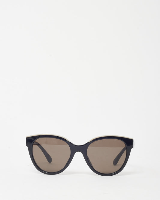 Chanel Black Acetate and Beige Upper Frame Logo 5414/A Cat Eye Sunglasses