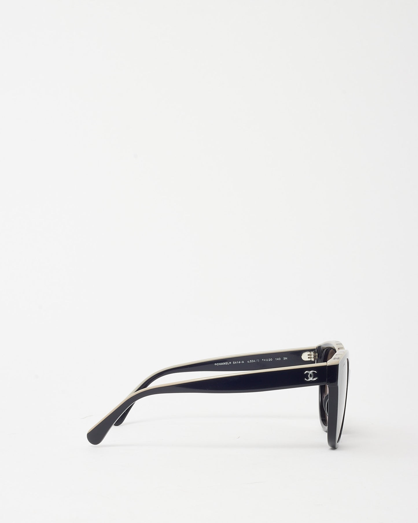 Chanel Black Acetate and Beige Upper Frame Logo 5414/A Cat Eye Sunglasses