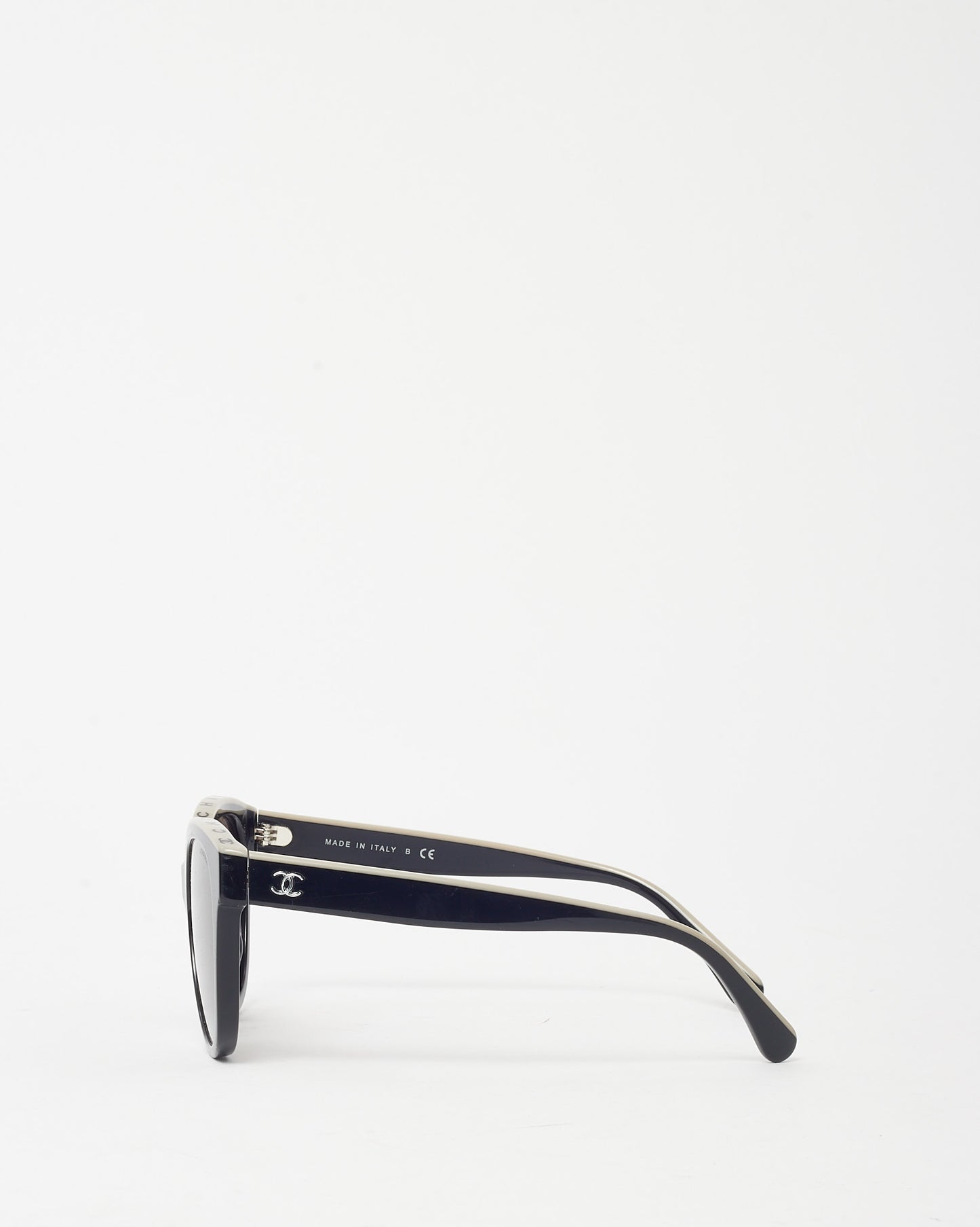 Chanel Black Acetate and Beige Upper Frame Logo 5414/A Cat Eye Sunglasses