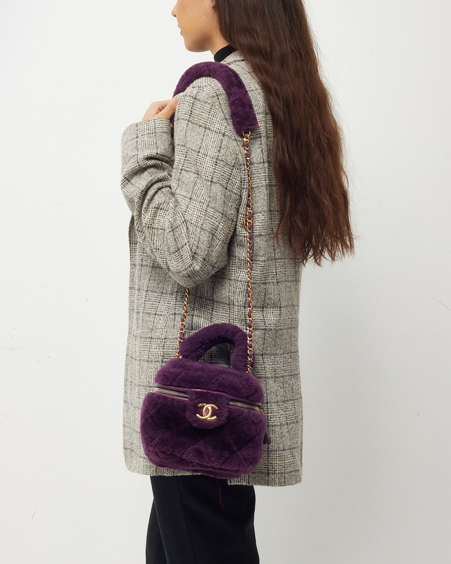 Chanel Purple Shearling Small Coconing Top Handle Vanity Case with Chain GHW