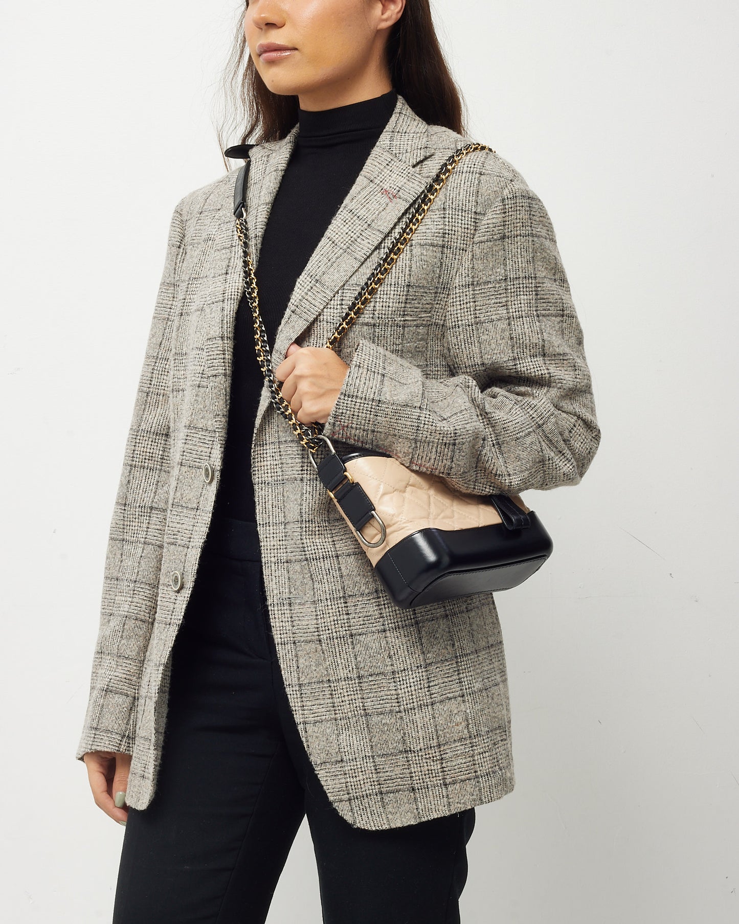 Chanel Beige and Black Quilted Leather Small Gabrielle Hobo Crossbody Bag