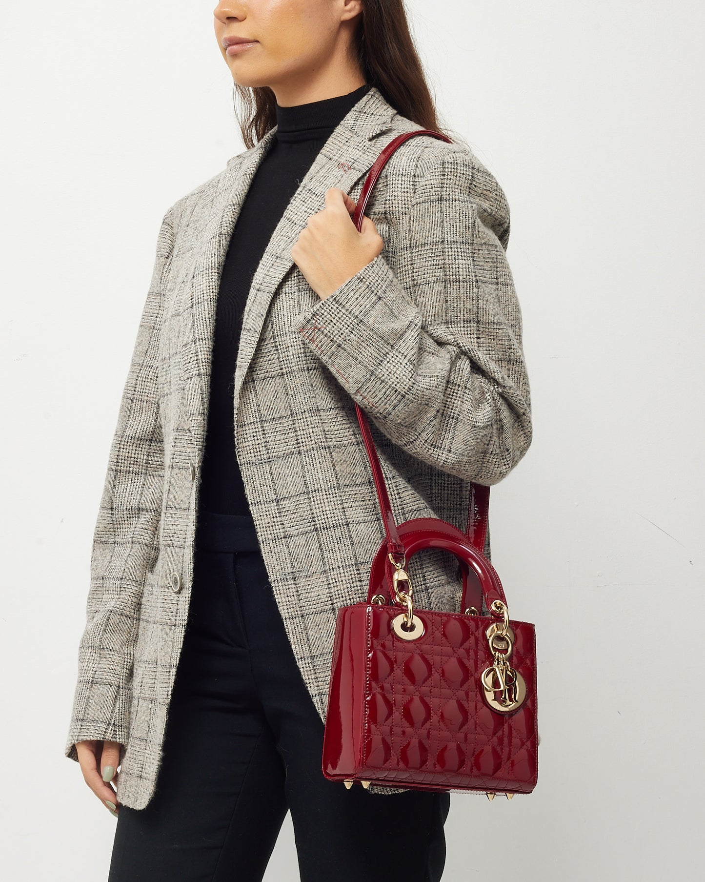 Dior Red Cannage Patent Leather Small Lady Dior Bag GHW