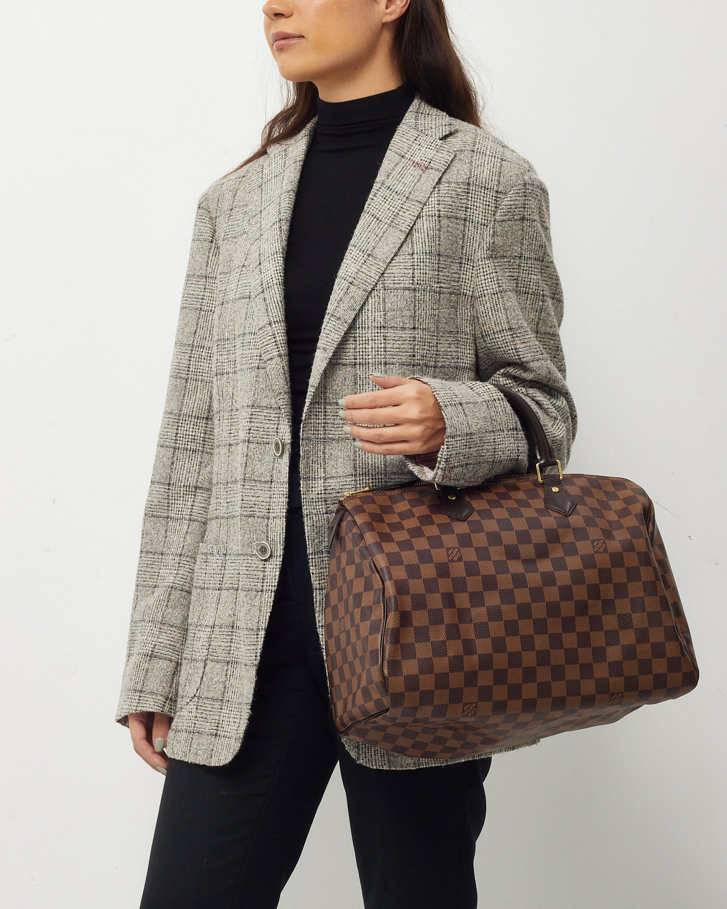 Louis Vuitton Damier Ebene Coated Canvas Speedy 35 Bag