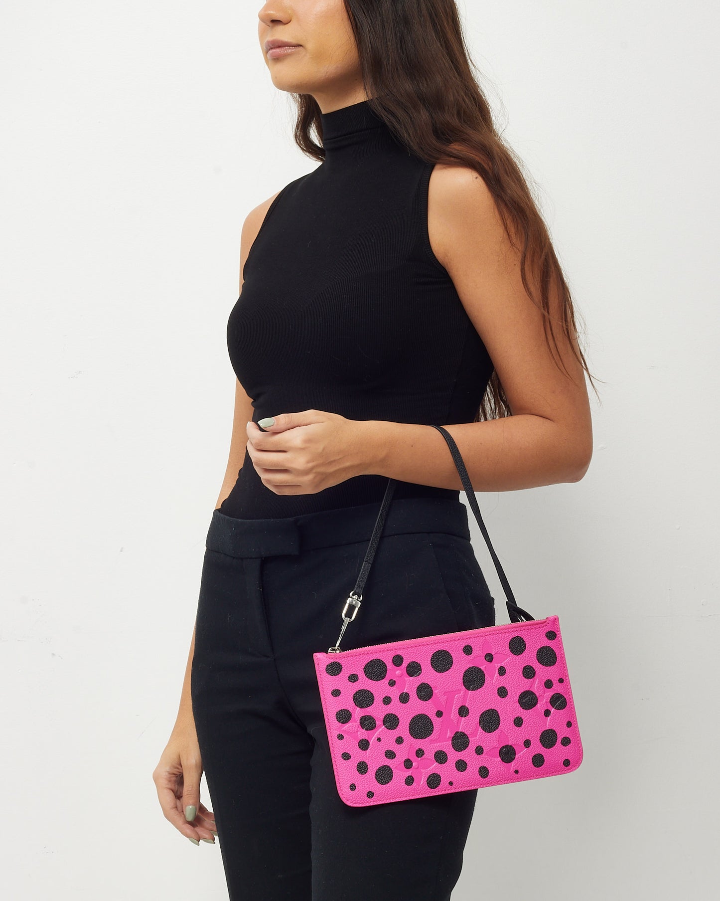 Louis Vuitton x Yayoi Kusama 2023 Pink Monogram Empreinte Leather Infinity Dots Neverfull Pouch