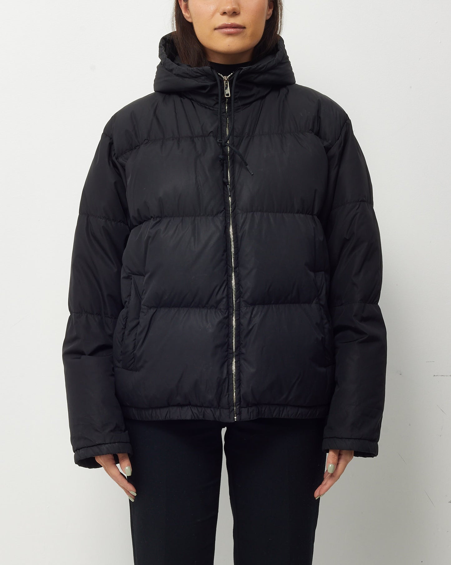 Prada Black Down Hooded Puffer Jacket - 36