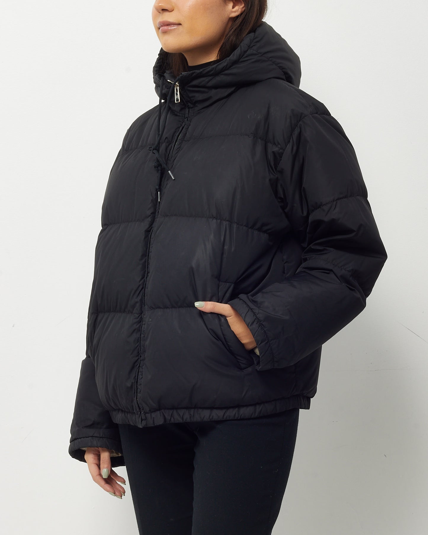 Prada Black Down Hooded Puffer Jacket - 36