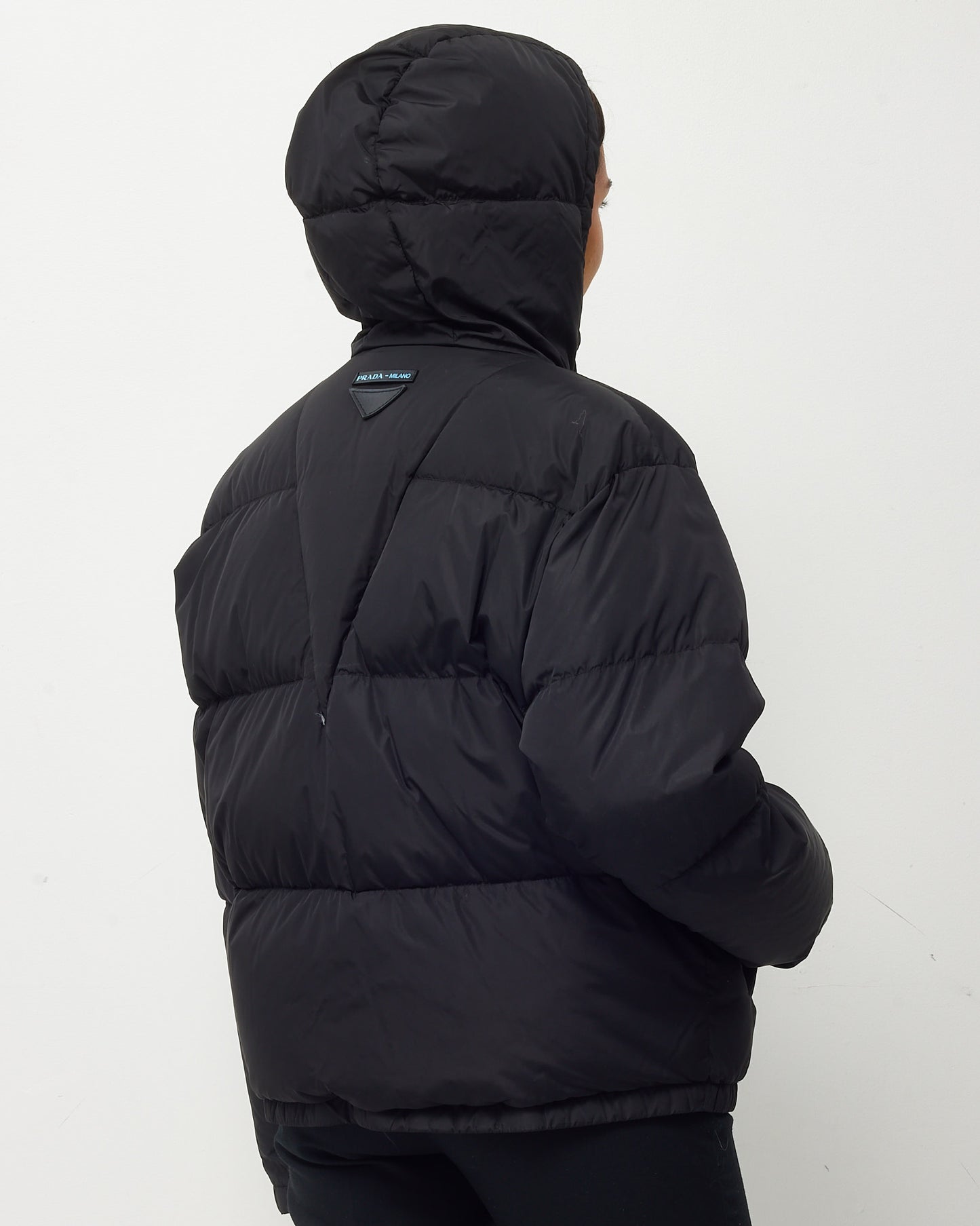 Prada Black Down Hooded Puffer Jacket - 36
