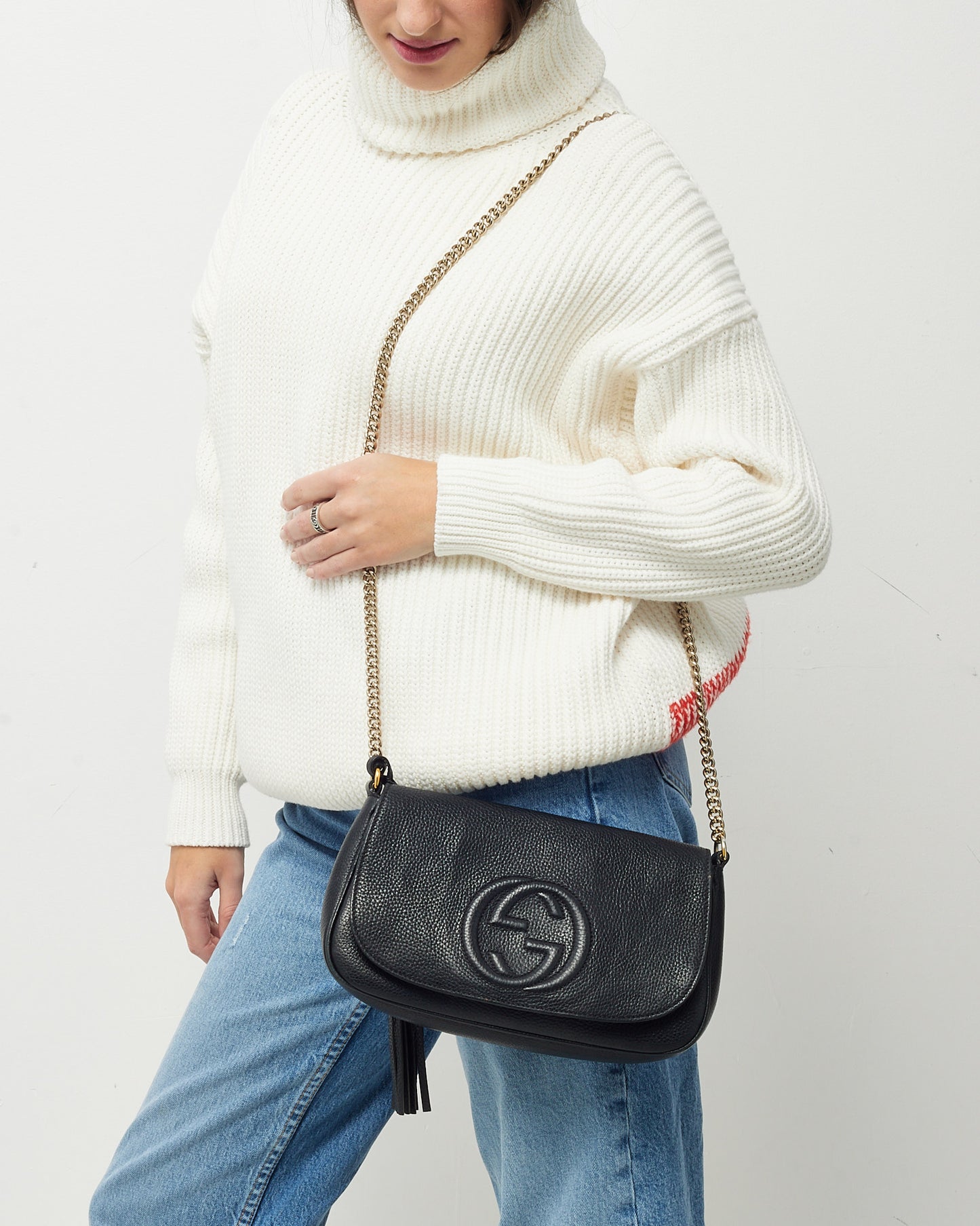 Gucci Black Pebbled Calfskin Leather Medium Soho Flap Crossbody