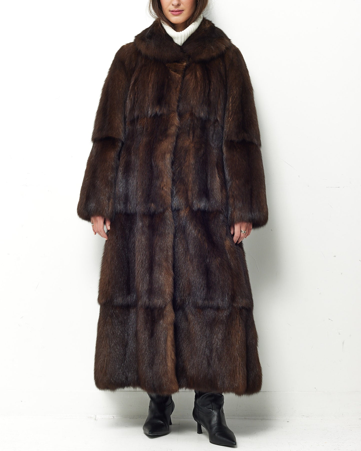 Pre-Owned Brown Russian Sable Fur Long Coat - M
