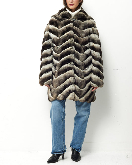 Pre-Owned Grey Wanger Chinchilla Fur Knee-Length Coat - M/L