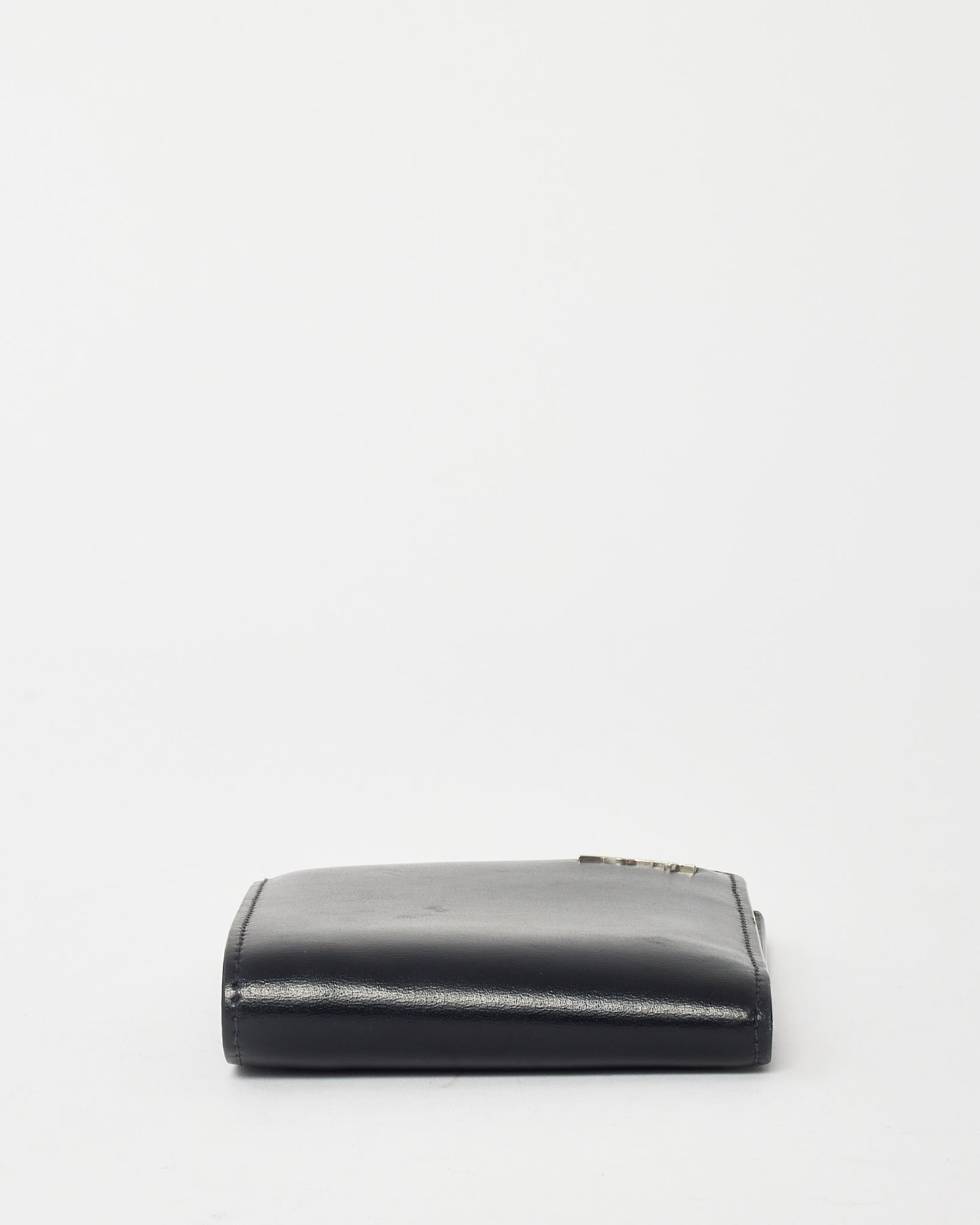 Saint Laurent Black Shiny Smooth Leather YSL Tiny Cassandre E/W Wallet SHW