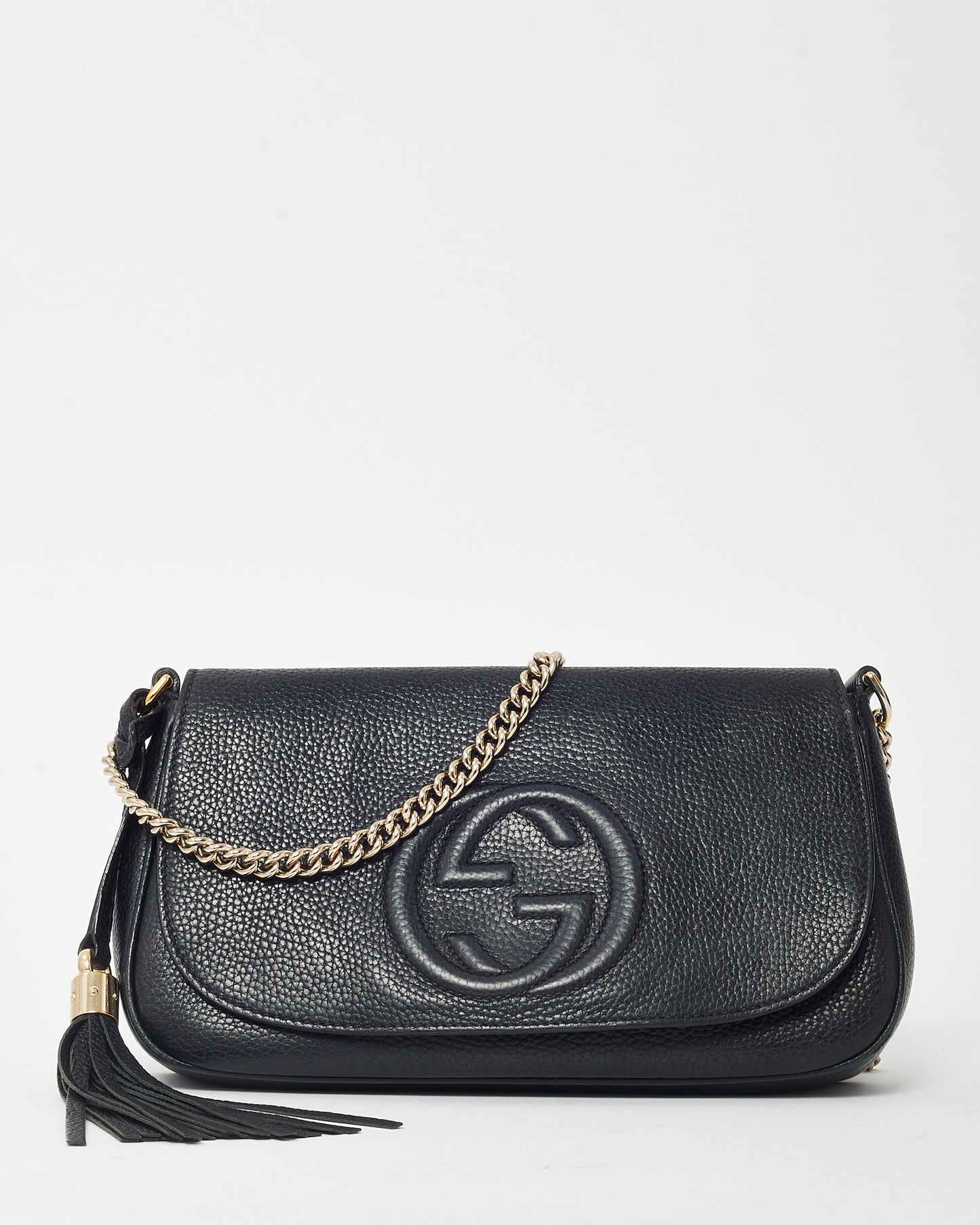 Gucci Black Pebbled Calfskin Leather Medium Soho Flap Crossbody