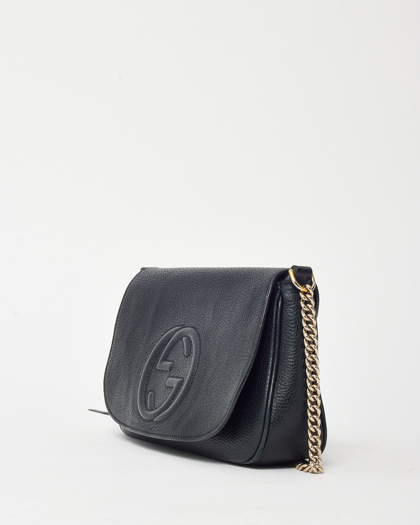 Gucci Black Pebbled Calfskin Leather Medium Soho Flap Crossbody