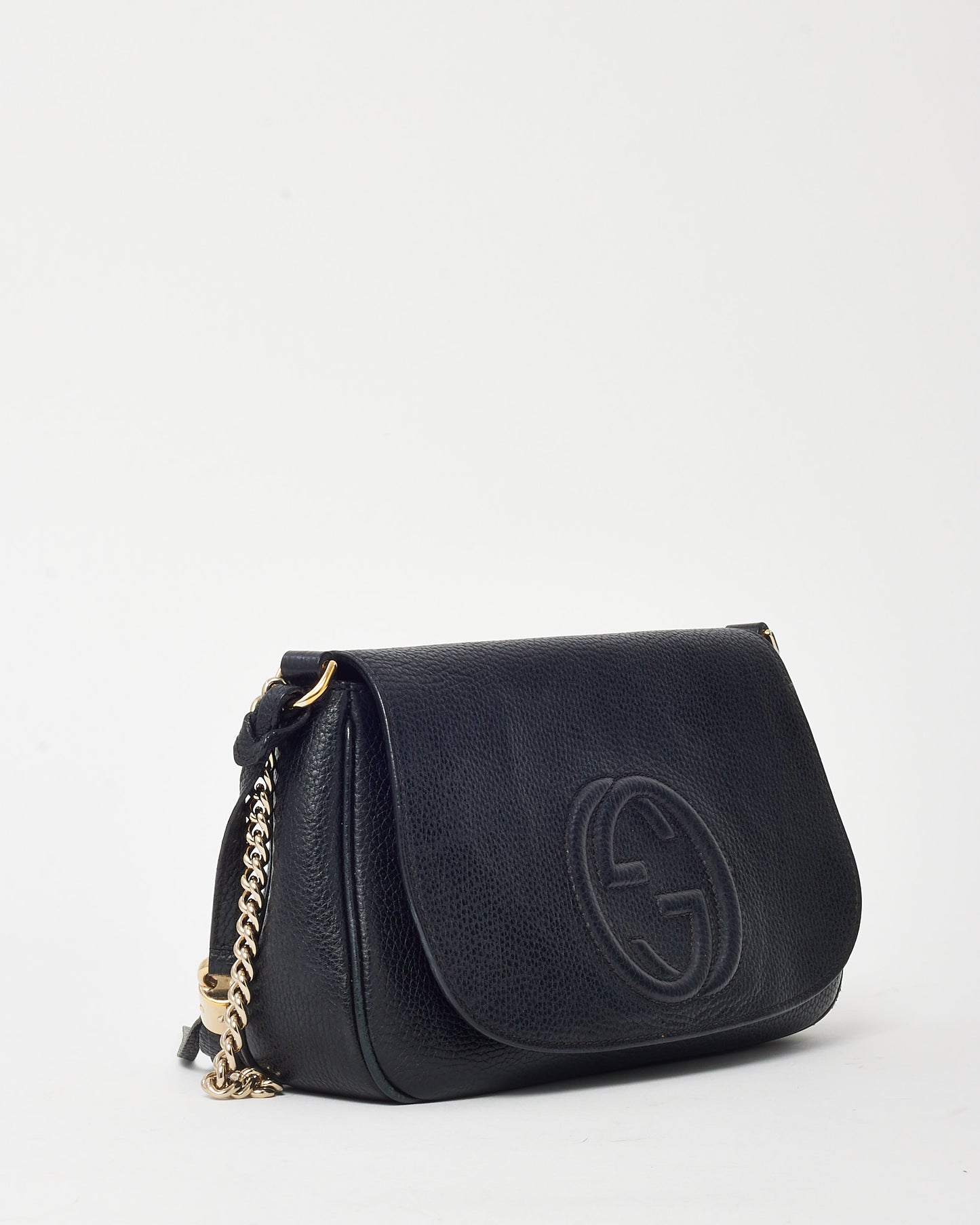 Gucci Black Pebbled Calfskin Leather Medium Soho Flap Crossbody