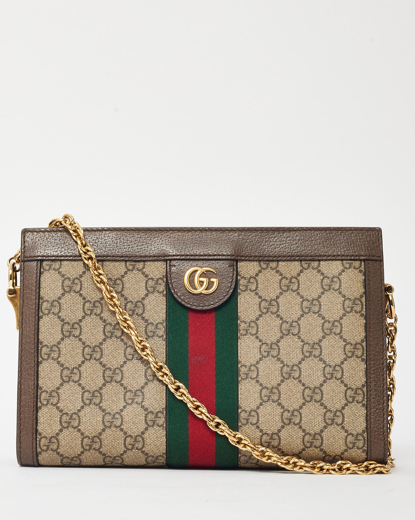 Gucci Beige & Ebony GG Supreme Monogram Canvas Ophidia Medium Chain Shoulder Bag
