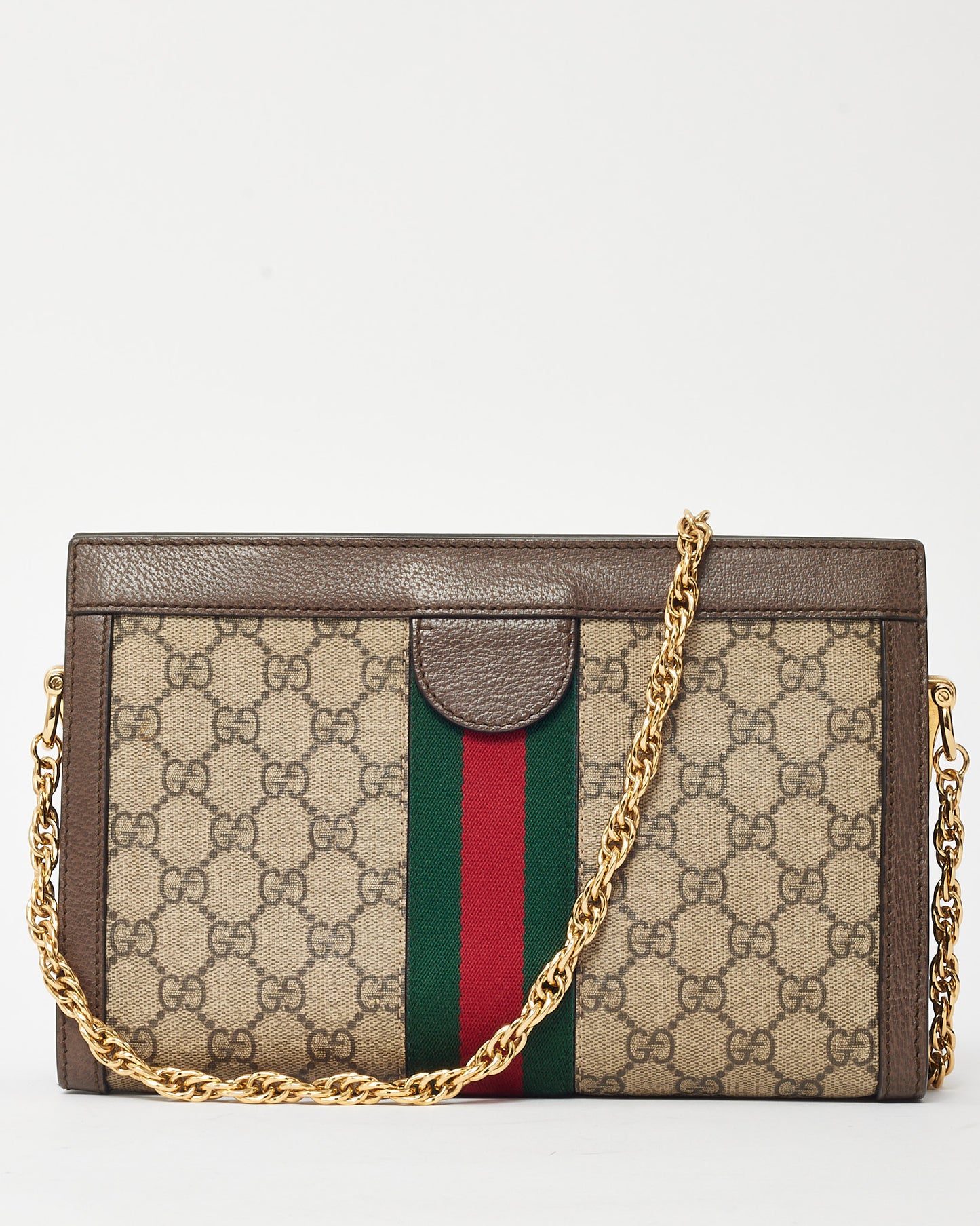 Gucci Beige & Ebony GG Supreme Monogram Canvas Ophidia Medium Chain Shoulder Bag