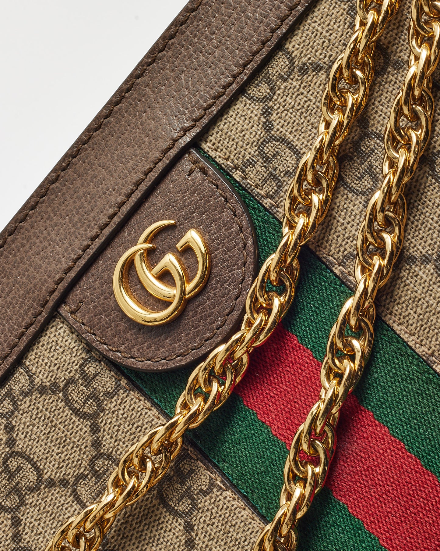 Gucci Beige & Ebony GG Supreme Monogram Canvas Ophidia Medium Chain Shoulder Bag