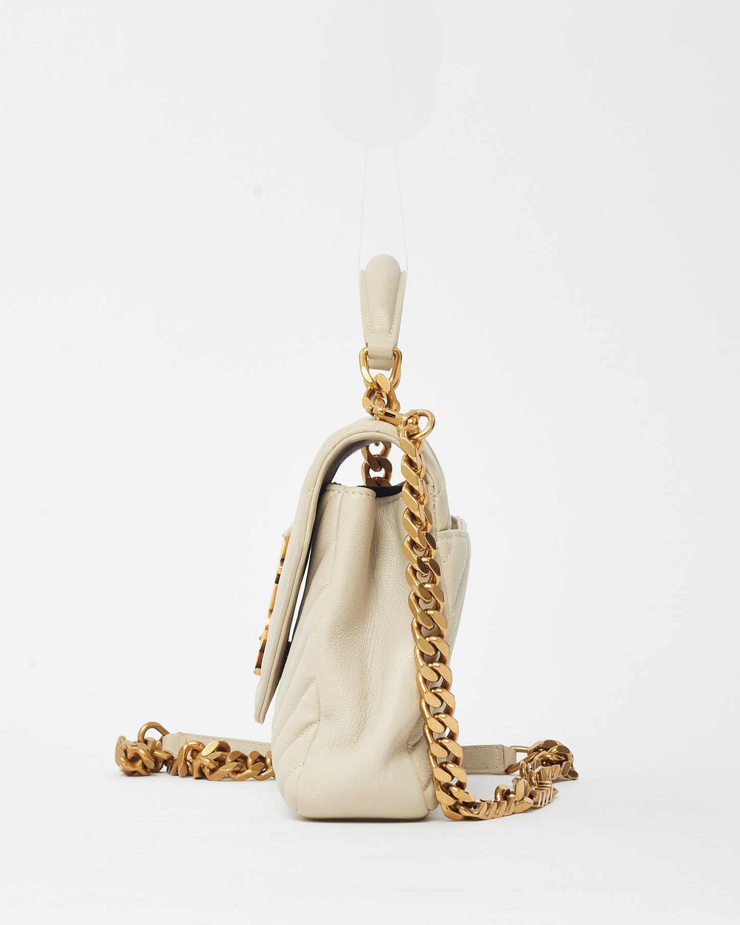 Saint Laurent Off-White Quilted Chevron Leather Medium College Bag GHW