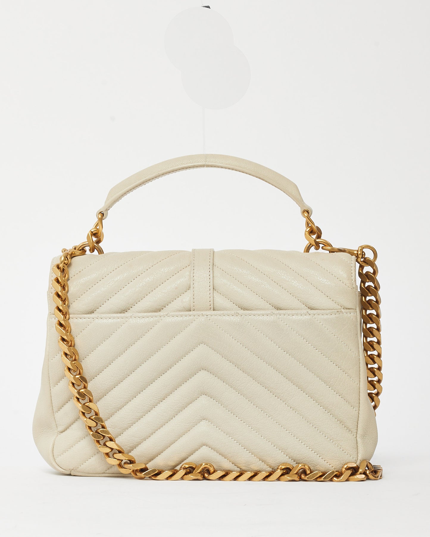 Saint Laurent Off-White Quilted Chevron Leather Medium College Bag GHW