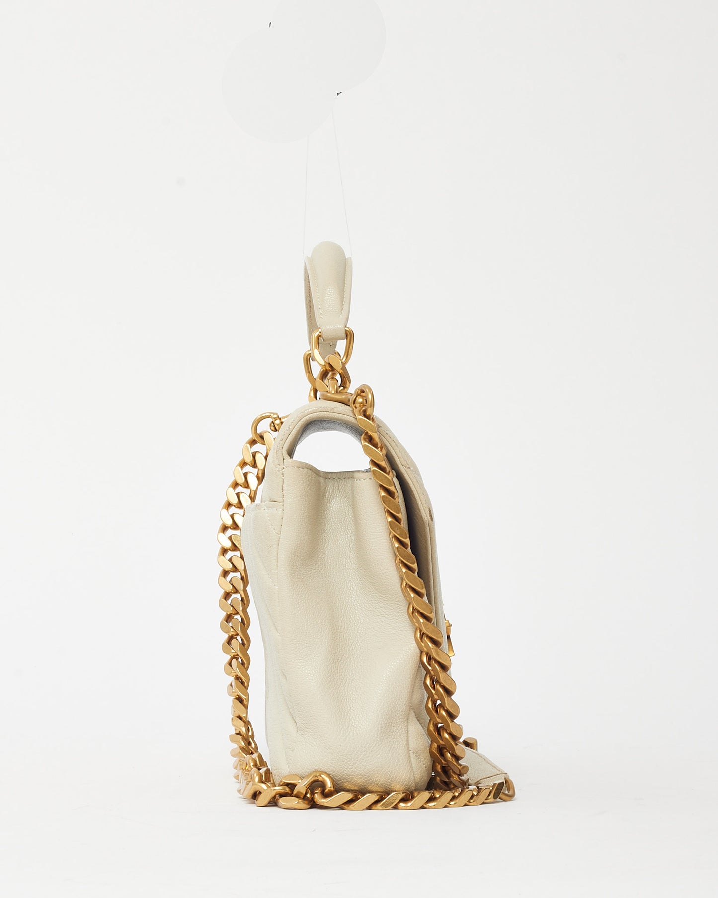 Saint Laurent Off-White Quilted Chevron Leather Medium College Bag GHW