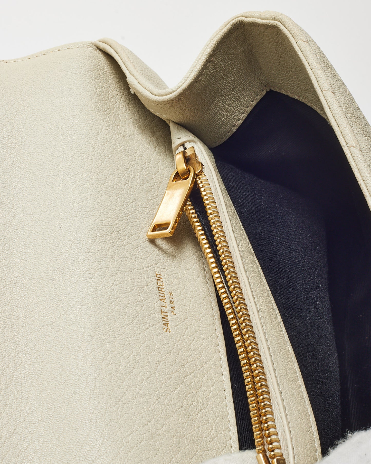 Saint Laurent Off-White Quilted Chevron Leather Medium College Bag GHW