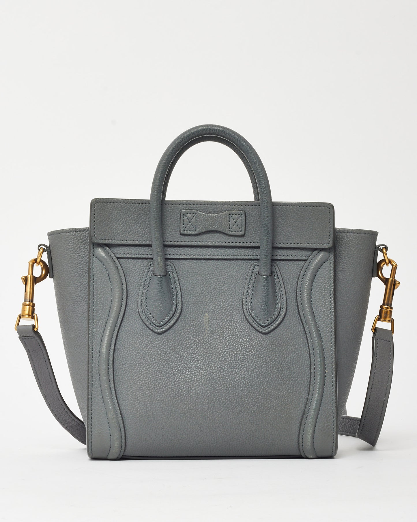 Celine Grey Drummed Leather Nano Luggage Bag with Strap