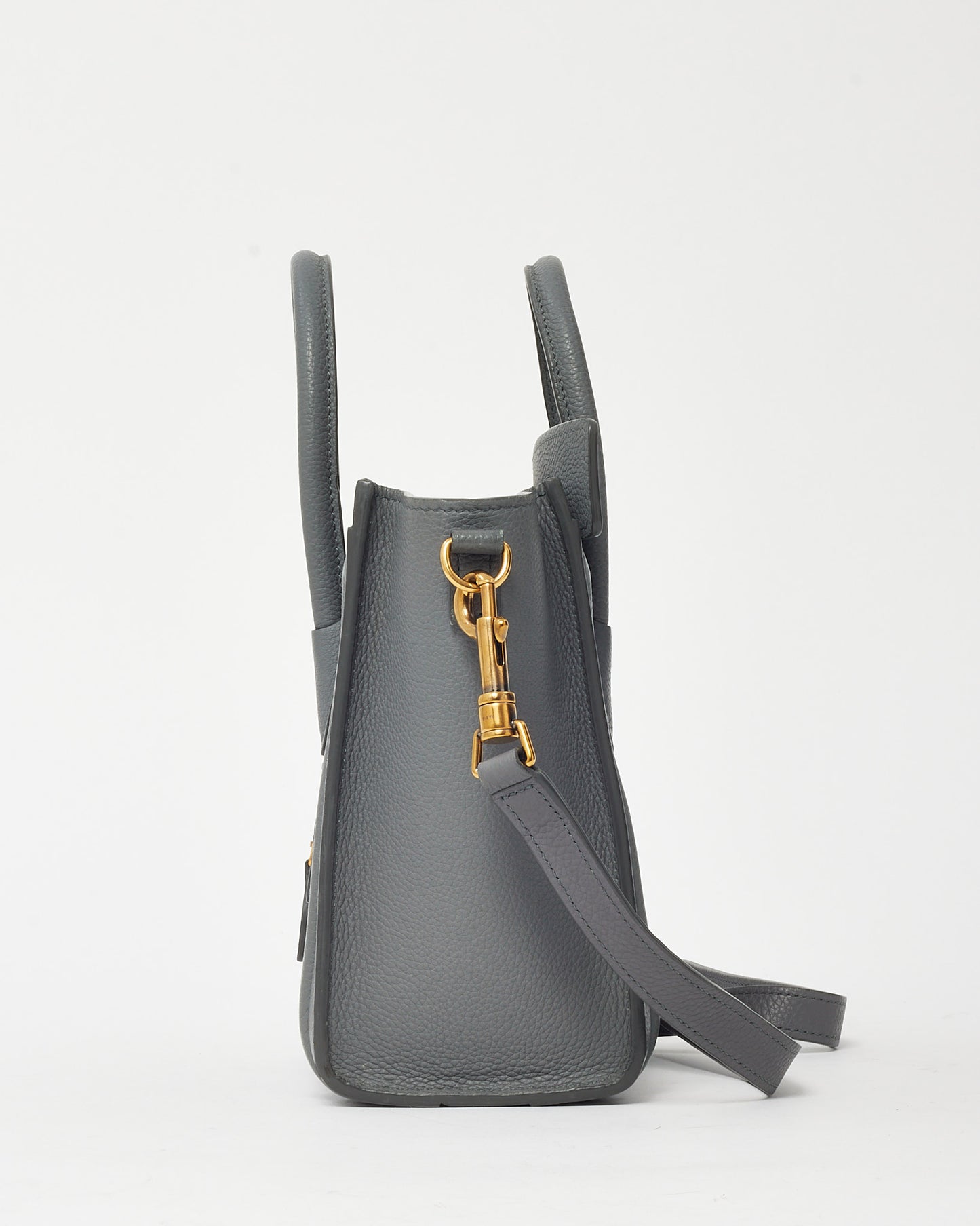 Celine Grey Drummed Leather Nano Luggage Bag with Strap