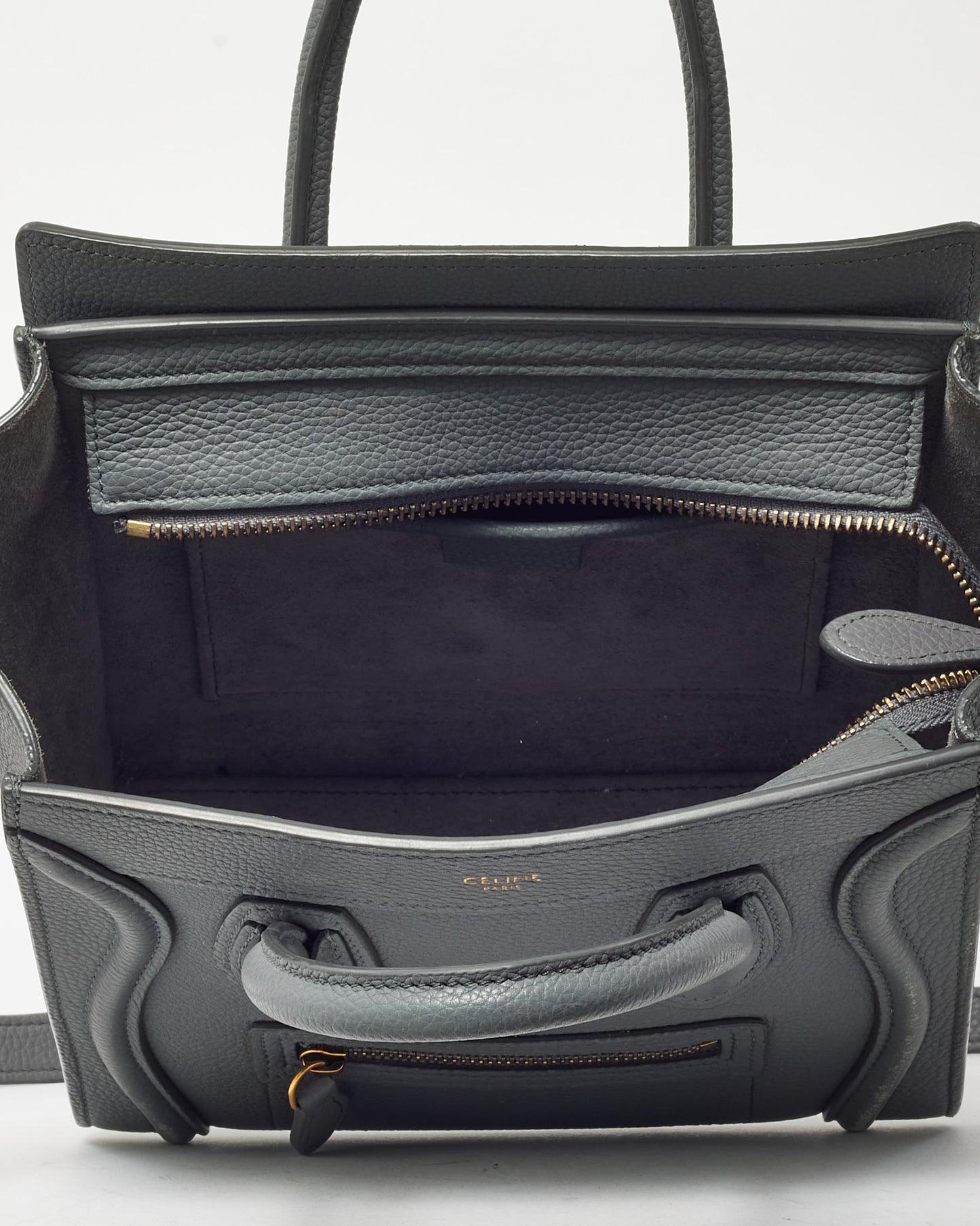 Celine Grey Drummed Leather Nano Luggage Bag with Strap