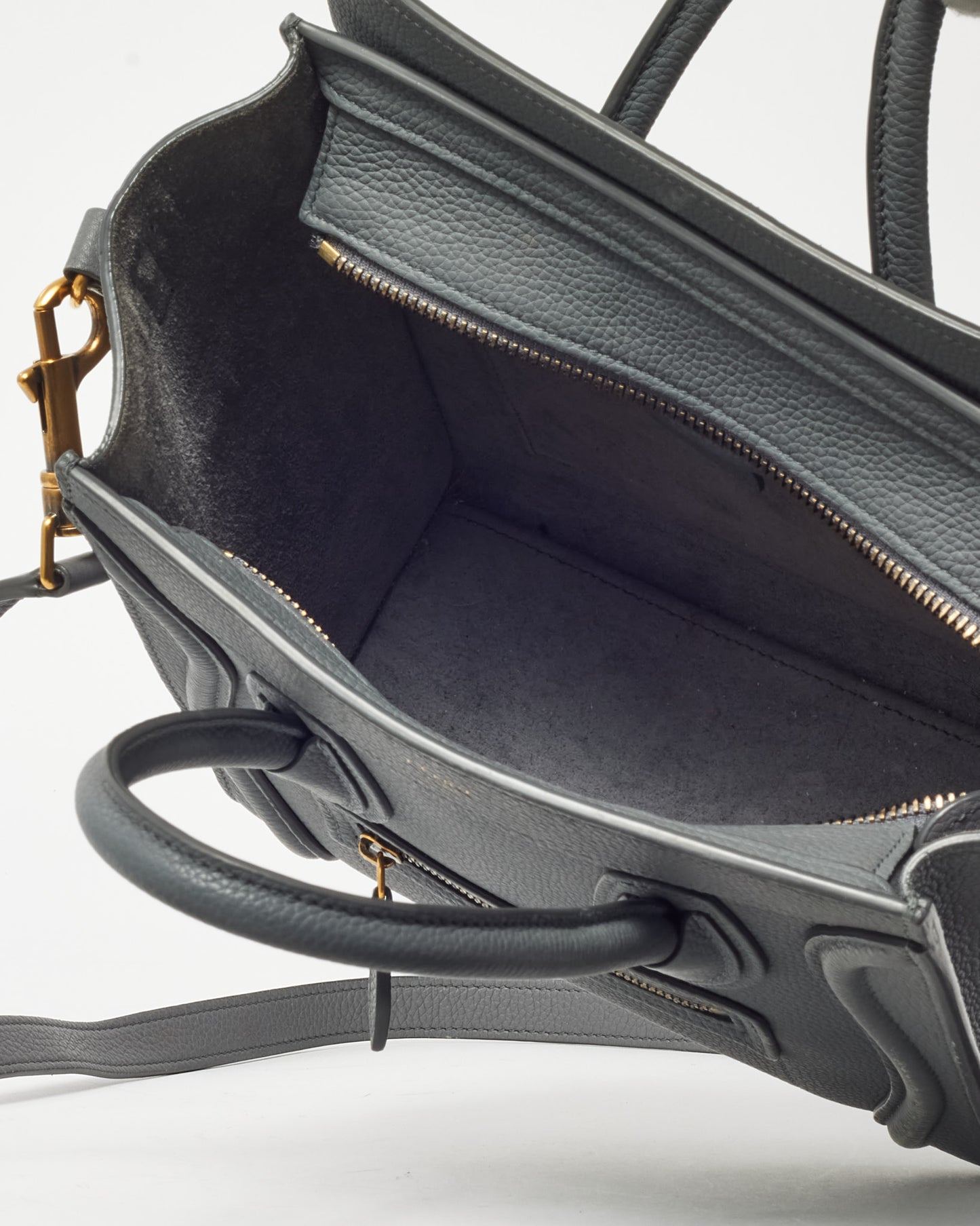 Celine Grey Drummed Leather Nano Luggage Bag with Strap