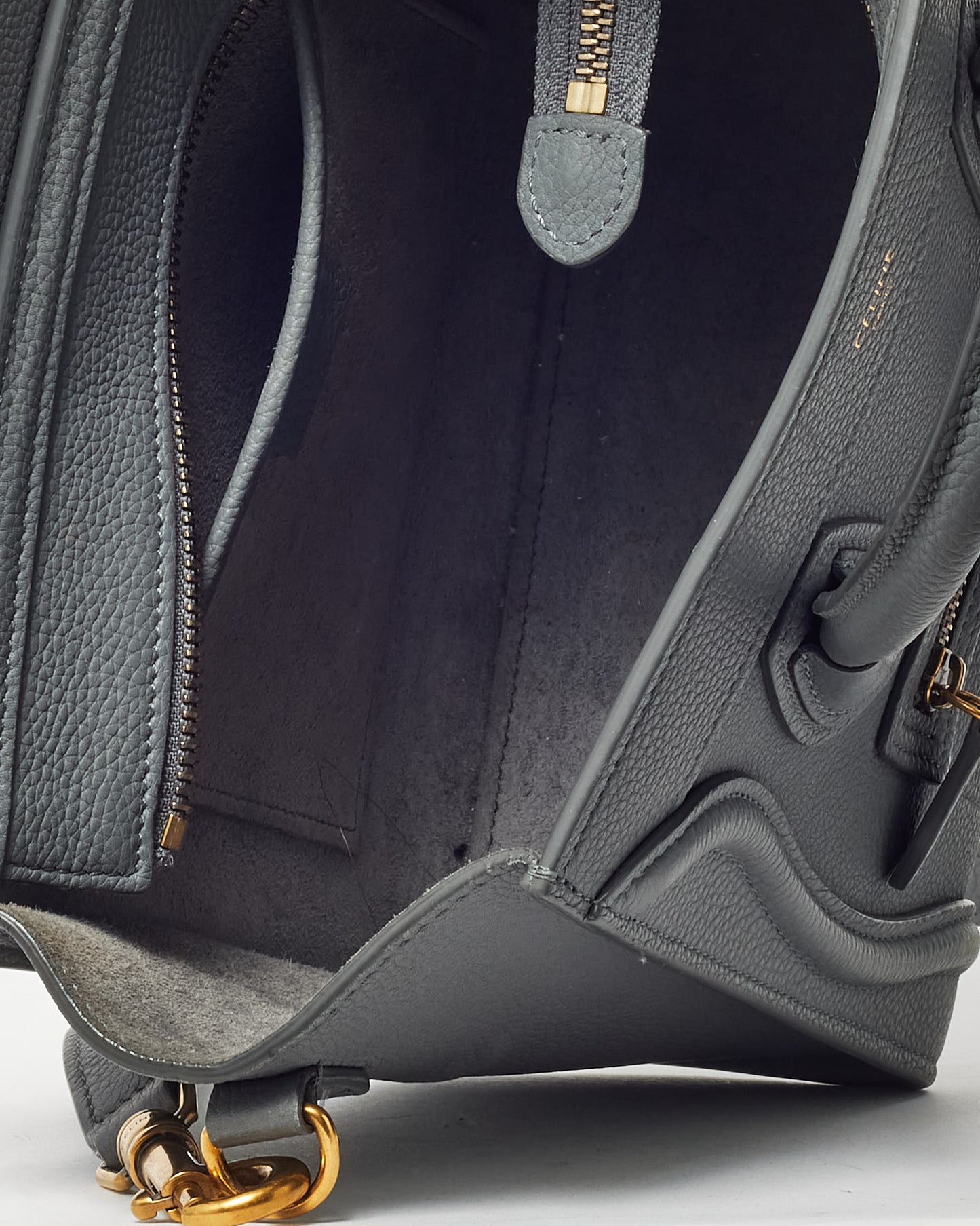 Celine Grey Drummed Leather Nano Luggage Bag with Strap