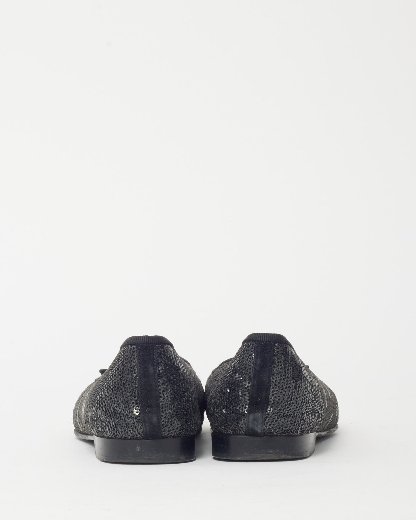 Chanel Black Sequin & Suede CC Logo Cap-Toe Ballerina Flats - 39