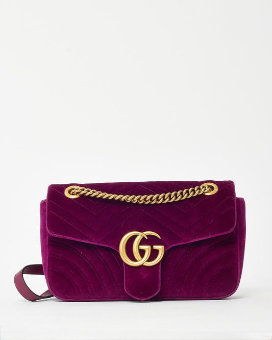 Gucci Fuchsia Matelassé Velvet Small GG Marmont Shoulder Bag