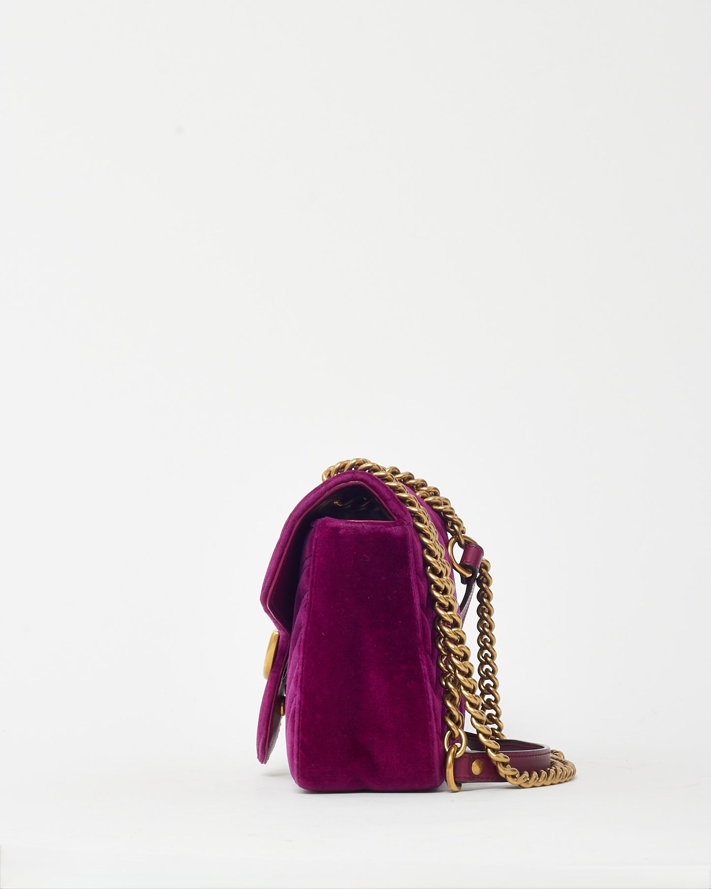 Gucci Fuchsia Matelassé Velvet Small GG Marmont Shoulder Bag