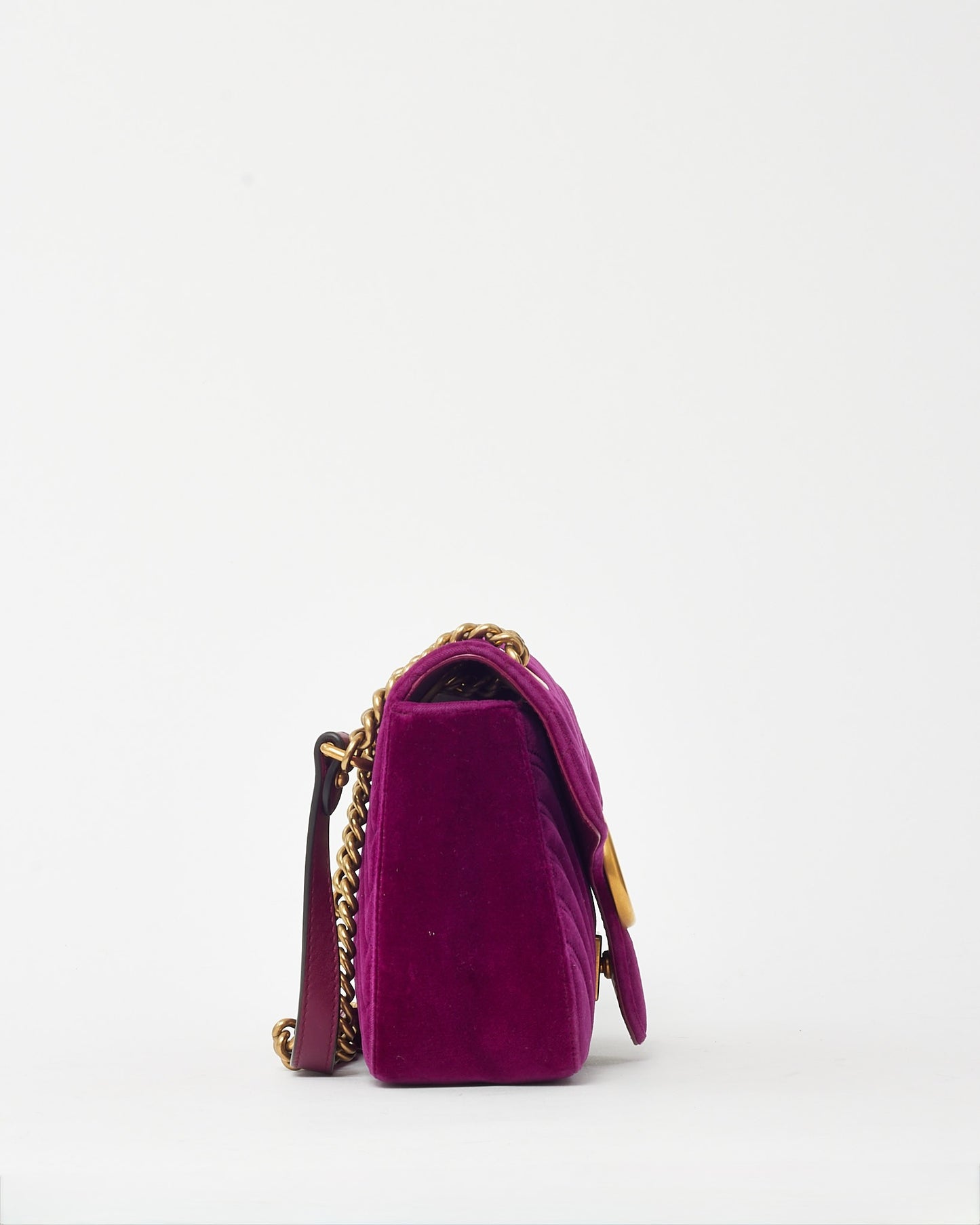 Gucci Fuchsia Matelassé Velvet Small GG Marmont Shoulder Bag