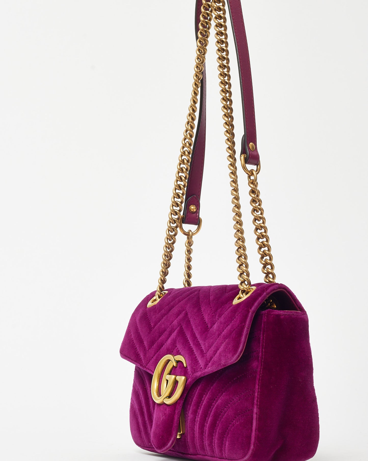 Gucci Fuchsia Matelassé Velvet Small GG Marmont Shoulder Bag