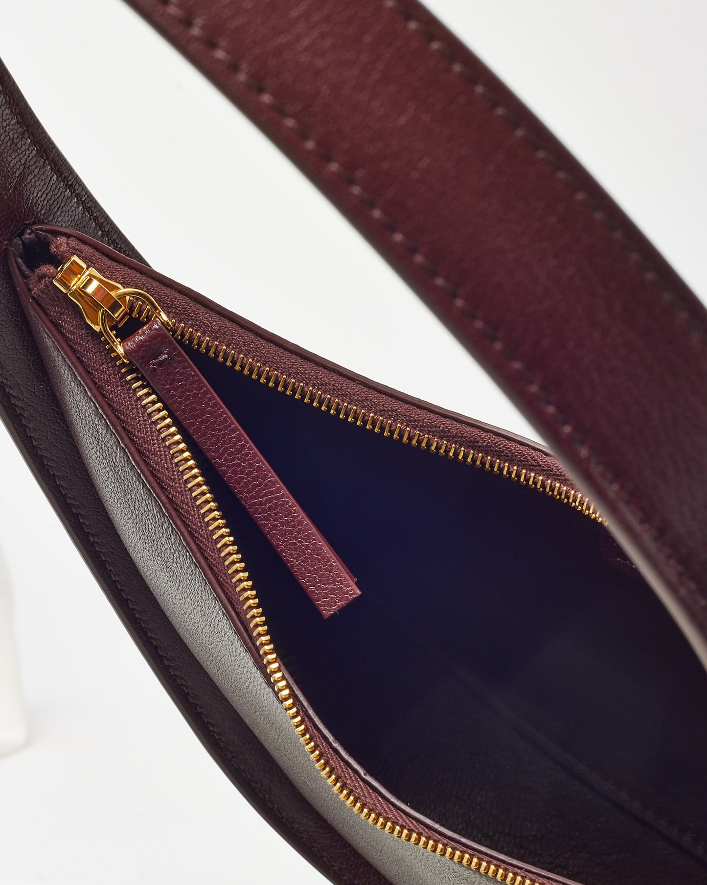 The Row Burgundy Leather Half Moon Shoulder Bag