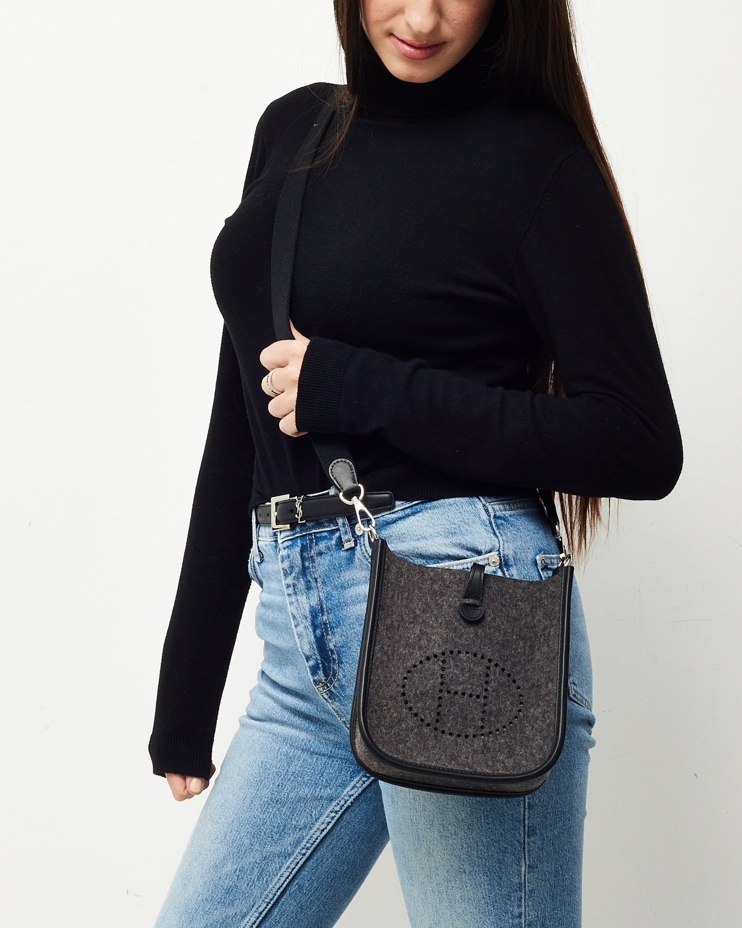 Hermès Grey Felt & Black Leather Evelyne TPM Crossbody Bag
