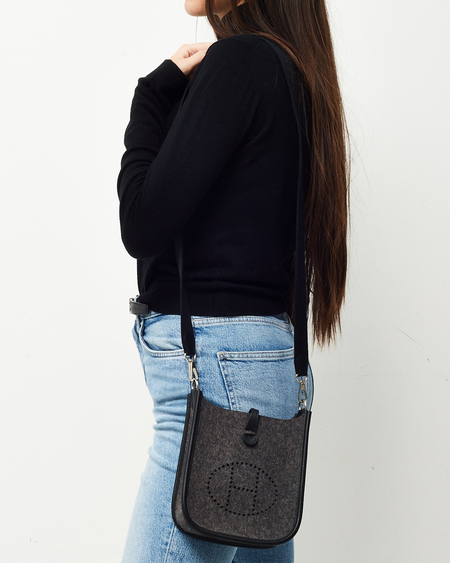 Hermès Grey Felt & Black Leather Evelyne TPM Crossbody Bag