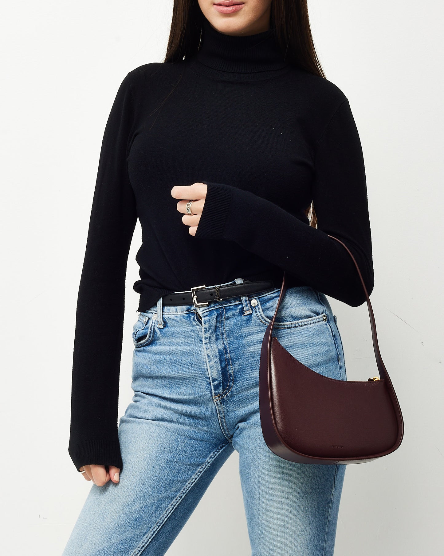 The Row Burgundy Leather Half Moon Shoulder Bag