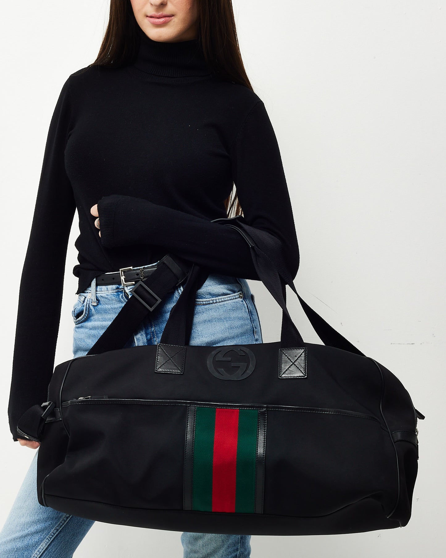 Gucci Black Techno Canvas Web Parana GG Logo Duffle Bag with Strap